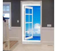 Sticker Porte Océan Mer Autocollant de Porte 3D Paysage Bleu Papier Peint Trompe l'Oeil Stickers Poster Muraux de Décoration pour Mural Salon Chambre 90x200 cm a/2525
