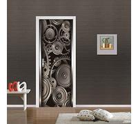 Sticker Porte Papier Peint 3D Autocollants De Porte 3D Pour Portes Intérieures Pvc Stickers Muraux Auto-Adhésifs Pour La Décoration De La Maison 80 X 200 Cm Style Industriel Engrenage Doré