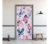 Sticker Porte Papillon, Sticker Mural Porte 90 x 200 cm Fleur Aquarelle, pour Salon Chambre Décoration De La Maison Muraux Imperméable Stickers Amovibles SX34zh115A