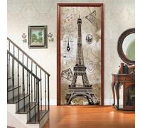 Sticker Porte Paris Papier Peint Porte Timbre D'époque 3D Stickers de Porte Trompe l'Oeil Autocollant de Décoration pour Porte Mural Salon Chambre Poster Porte 85x200 cm a1556