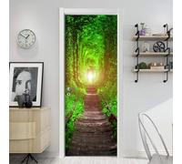 Sticker Porte Paysage Vert Papier Peint Porte Voie Ferrée 3D Stickers de Porte Trompe l'Oeil Autocollant de Décoration pour Porte Mural Salon Chambre Poster Porte 85x200 cm a8360