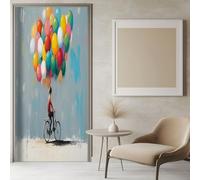 Sticker Porte Peinture De Ballon De Vélo 80x200 cm Gris Bleu Papier Peint 3D pour Porte intérieure Bureau Chambre à Coucher Salon Salle de Bain, Papier Peint pour Décoration Mur