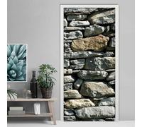 Sticker Porte Pierre Papier Peint Porte Mur de Briques En Pierre 3D Stickers de Porte Trompe l'Oeil Autocollant de Décoration pour Porte Mural Salon Chambre Poster Porte 85x200 cm a1269