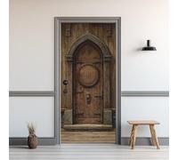 Sticker Porte Planche De Bois, Autocollants de Porte Viking En Bois Rétro, Papier Peint pour Salon Chambre Décor Maison, Stickers Muraux Auto-Adhésif Amovible Imperméable 80x210cm