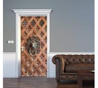 Sticker Porte Planche de Bois Vintage Autocollant de Porte 3D Heurtoir de Porte En Fer Papier Peint Trompe l'Oeil Stickers Poster Muraux de Décoration pour Mural Salon Chambre 90x200 cm a/2192