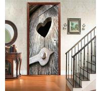Sticker Porte Planche de Bois Vintage Papier Peint Porte Forme de Coeur 3D Stickers de Porte Trompe l'Oeil Autocollant de Décoration pour Porte Mural Salon Chambre Poster Porte 95x210 cm a.327