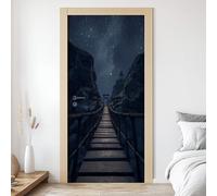 Sticker Porte Pont Suspendu Autocollants De Porte Ciel Étoilé 3D Amovible Pont de Montagne Affiche Stickers Mural Décoration pour Chambre Salon Cuisine Salle 77x200 cm G8l63