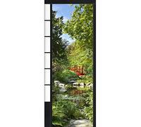 Sticker porte, porte coulissante, jardin japonais entouré de verdure, nénuphars, 204 cm X 60 cm