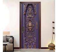 Sticker Porte, Porte SculptéE de Style EuropéEn Autocollant Porte Affiche 3D Papier Peint Porte pour Salon Chambre Décoration De La Maison Violet Stickers Muraux Imperméable 77x200 cm