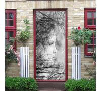Sticker Porte Portrait De Branche D'Arbre En Noir Et Blanc Trompe L'Oeil Effet 3D Pour Décoration Autocollant De Porte 77X200Cm Chambre Salon Cuisine Salle De Bain Papier Peint Imperméable Amovible
