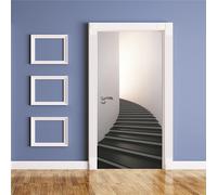 Sticker Porte Poster Escalier noir et blanc Papier Peint Effet trompe-l'œil Pour Salon Chambre Décoration De La Maison Stickers Muraux Imperméable Stickers Amovibles, Autocollant Porte（83 x 204cm）