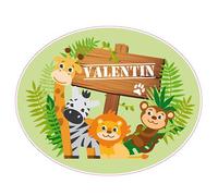 Sticker Porte Prénom Personnalisable Jungle - Dimensions 25x31cm - Adhesif Permanent Brillant