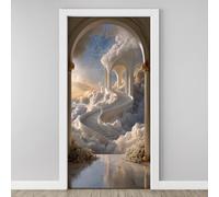 Sticker Porte Religion Paradis Autocollants de Porte Escalier Architecture Arche 3D Amovible Nuages Rêve Affiche Sticker Autocollants de Décoration Chambre Salon Cuisine Salle 77x200cm F4f61
