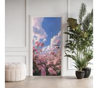 Sticker Porte Roses Fleurs 3D, Sticker Mural Porte 63 x 205 cm Fleurs Champs Nature Paysage, pour Salon Chambre Décoration De La Maison Muraux Imperméable Stickers Amovibles
