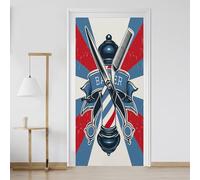 Sticker Porte Salon De Coiffure Américain Effet 3D Vinyle Auto-adhésif Imperméable Amovible Papier Peint Porte Barber Shop 93x205 cm pour Salon Chambre Salle de Bain Su266