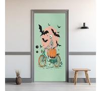 Sticker Porte Squelette, Autocollant Porte Tête De Mort Citrouille Chauve-Souris Vélo, Papier Peint pour Salon Chambre Décor Maison, Stickers Muraux PVC Auto-Adhésif Amovible Imperméable 70x200cm