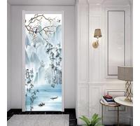 Sticker Porte Style Chinois Papier Peint Porte Paysage Bambou 3D Stickers de Porte Trompe l'Oeil Autocollant de Décoration pour Porte Mural Salon Chambre Poster Porte 77x200 cm 7407m