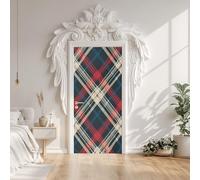 Sticker Porte Tartan à Carreaux, Sticker Mural Porte Classique Plaid 80x200 cm, pour Salon Chambre Décoration De La Maison Muraux Imperméable Stickers Amovibles