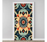 Sticker Porte Tribal Tradition Style Autocollants de Porte Rétro Abstrait 3D Amovible vert Orange Jaune Affiche Sticker Autocollants de Décoration Chambre Salon Cuisine Salle 77x200cm Q2k71