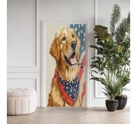 Sticker Porte Trompe l’Oeil Golden Retriever Mignon 85x215cm, 3D Chien Drapeau Américain Autocollant Porte, Vinyle Imperméable Amovible, Décor Mural Chambre Salon