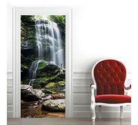 Sticker Porte Trompe l'oeil 3d 95x215cm Paysage de cascade Porte Papier peint Mural Auto-adhésif Imperméable Amovible Vinyle Autocollant Salon Chambre Cuisine Salle de bain Placard Toilette