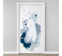 Sticker Porte Trompe l'oeil 3D Animaux Ours Autocollants Papier Peint Mural Chambres d'Enfants Bébé Amovible Vinyle, Stickers de Porte Chambre Salle de Bain Poster de Porte Art Décor 77x200 cm K2m86
