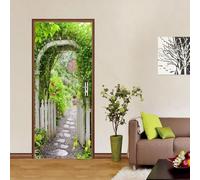 Sticker Porte Trompe-l'oeil 3D Paysage de Jardin, Autocollant Mural Style Campagnard, Décoration de Porte Lot de 2 (Total 77x200cm), Imperméable et Amovible pour Salon, Chambre et Cuisine m.609