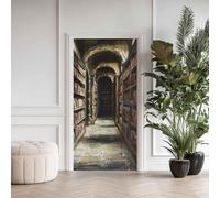 Sticker Porte Trompe L'oeil, Auto-adhésif Autocollant Porte 3D Rétro Livres Étagère, Papier Peint pour intérieure Bureau Chambre Salon Alle de Bain 90 x 200cm