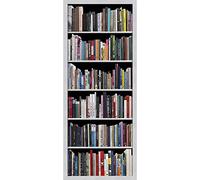 Sticker porte, trompe l'oeil bibliothèque moderne blanche, mélange de littérature, 204 cm X 60 cm