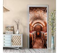 Sticker Porte Trompe-l'oeil Cave À Vin Effect 3D Poster Porte Auto-Adhésif Tonneau en Bois Rétro Autocollant 80x200 cm Imperméable et Amovible pour Salon, Chambre et Cuisine Mural Décoration m.2496