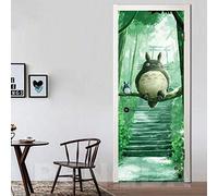 Sticker Porte Trompe L'Oeil Effect 3D Animaux De Dessin Animé Mignon Vinyle Art Poster Motif Self-Adhesive Amovible Imperméable Pour Chambre Salle De Bain Living Room Cuisine Décoration 95X215Cm