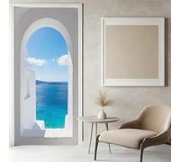 Sticker Porte Trompe l'oeil Effect 3D Architecture Grecque Autocollant de Porte Arche Blanche Auto-adhésif Papier Muraux PVC étanche pour Salon Chambre 85x200 cm f-221