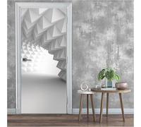 Sticker Porte Trompe l'oeil Effect 3D Blanc Autocollant de Porte Motif Géométrique Auto-adhésif Papier Muraux PVC étanche pour Salon Chambre 100x200 cm B-5095