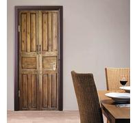 Sticker Porte Trompe l'oeil Effect 3D Bois Rétro Autocollant de Porte Style Rural Auto-adhésif Papier Muraux PVC étanche pour Salon Chambre 95x210 cmd-3185