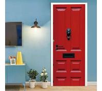 Sticker Porte Trompe l'oeil Effect 3D Bois Rouge Autocollant de Porte Modern Art Auto-adhésif Papier Muraux PVC étanche pour Salon Chambre 80x200 cm A-2655