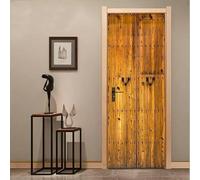 Sticker Porte Trompe l'oeil Effect 3D Bois Vintage Autocollant de Porte Style Champêtre Auto-adhésif Papier Muraux PVC étanche pour Salon Chambre 80x210 cmd-2515