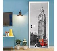 Sticker Porte Trompe l'oeil Effect 3D Bus Rouge Autocollant de Porte Londres Auto-adhésif Papier Muraux PVC étanche pour Salon Chambre 90x210 cmd-556