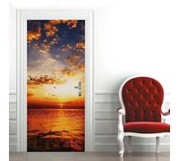Sticker Porte Trompe l'oeil Effect 3D Coucher de Soleil sur la Mer Autocollant Porte Océan Stickers Muraux Papier Peint pour Chambre Salon Salle de Bain Cuisine Décoration 80x200 cm M-O3156