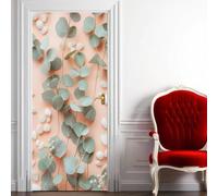Sticker Porte Trompe l'oeil Effect 3D Feuilles D'eucalyptus Autocollant Porte Plantes Vertes Stickers Muraux Papier Peint pour Chambre Salon Salle de Bain Cuisine Décoration 90x210 cm M-O5128