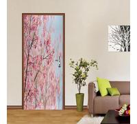 Sticker Porte Trompe l'oeil Effect 3D Fleurs de Cerisier Japonais Autocollant Porte Fleurs Roses Stickers Muraux Papier Peint pour Chambre Salon Salle de Bain Cuisine Décoration 95x215 cm M-O3361