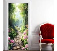 Sticker Porte Trompe l'oeil Effect 3D Forêt Autocollant Porte Scène de Jardin Stickers Muraux Papier Peint pour Chambre Salon Salle de Bain Cuisine Décoration 77x200 cm M-O4147