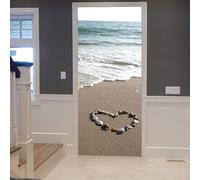 Sticker Porte Trompe l'oeil Effect 3D Forme de Cœur Autocollant de Porte Paysage de Plage Auto-adhésif Papier Muraux PVC étanche pour Salon Chambre 100x200 cm B-4501