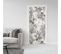 Sticker Porte Trompe l'oeil Effect 3D Gris Autocollant de Porte Motif Floral Auto-adhésif Papier Muraux PVC étanche pour Salon Chambre 85x200 cm B-5055