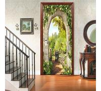 Sticker Porte Trompe l'oeil Effect 3D Jardin Voûté Autocollant de Porte Forest View Auto-adhésif Papier Muraux PVC étanche pour Salon Chambre 95x210 cm A-1777
