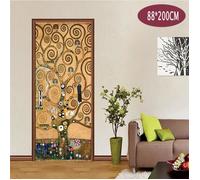 Sticker Porte Trompe l'oeil Effect 3D,L'arbre de vie pour Décoration Mur Salon Cuisine Chambre Salle de Bain Papier Peint 88X200cm