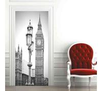 Sticker Porte Trompe l'oeil Effect 3D Londres Gris Autocollant de Porte Bâtiments Urbains Auto-adhésif Papier Muraux PVC étanche pour Salon Chambre 85x200 cmd-1778