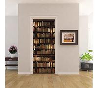 Sticker Porte Trompe l'oeil Effect 3D Poster Trompe l'oeil Porte Mural Intérieure pour Décoration Mur Salon Cuisine Chambre Salle de Bain Papier Peint 63x205 cm Bibliothèque