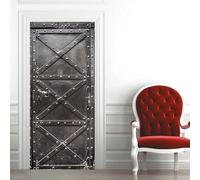 Sticker Porte Trompe l'oeil Effect 3D Rétro Autocollant de Porte Fer en Métal Noir Auto-adhésif Papier Muraux PVC étanche pour Salon Chambre 80x200 cm A-380