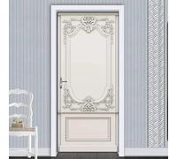 Sticker Porte Trompe l'oeil Effect 3D Sculpture Blanche Autocollant de Porte Style Européen Auto-adhésif Papier Muraux PVC étanche pour Salon Chambre 95x210 cm A-1637