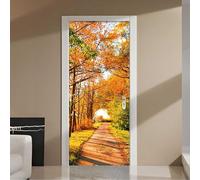 Sticker Porte Trompe l'oeil Effect 3D Sentier Forestier Autocollant de Porte Paysage D'automne Auto-adhésif Papier Muraux PVC étanche pour Salon Chambre 90x210 cm B-4589